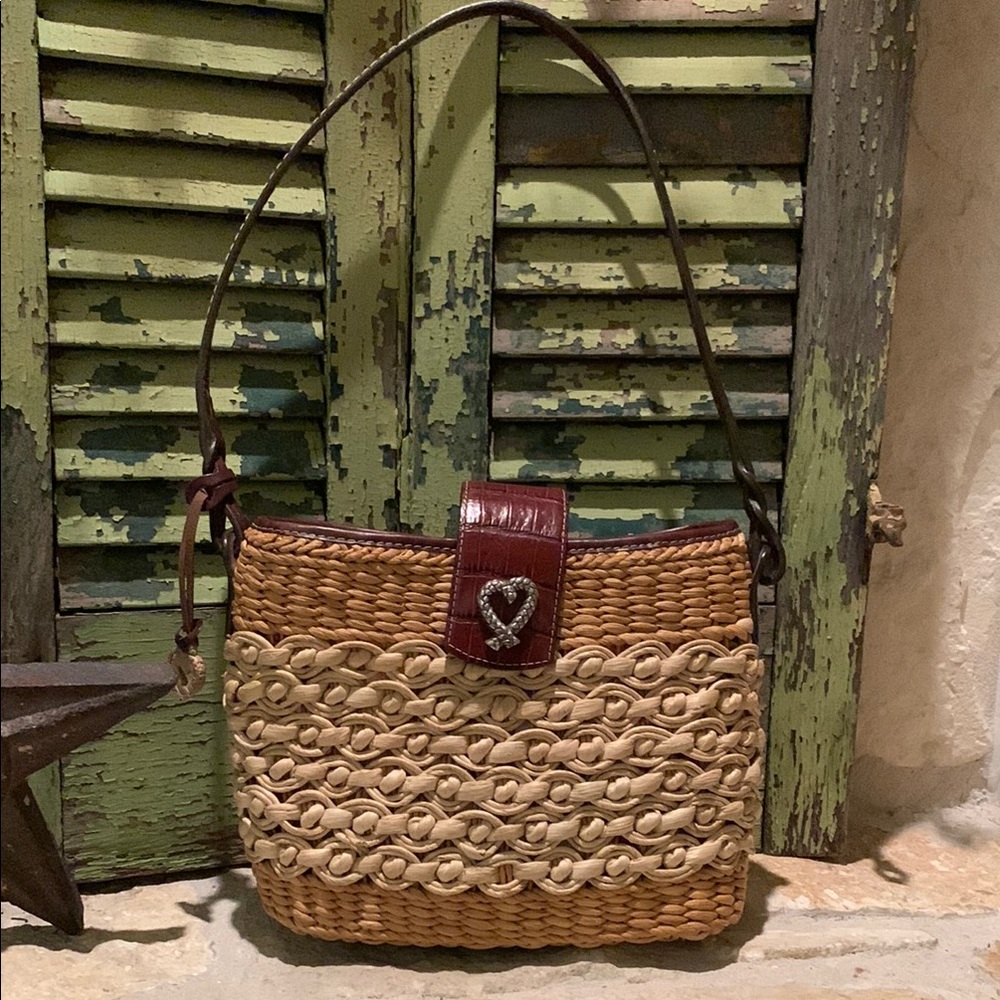 Brighton Woven Tan and Brown Shoulder Bag Vintage EUC